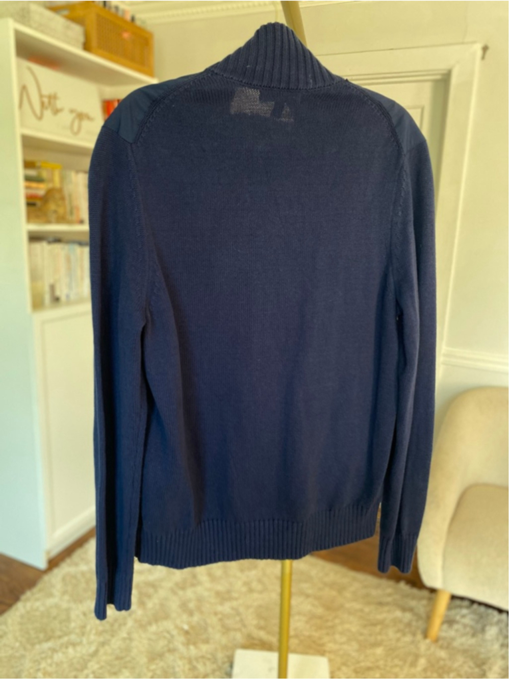 Banana Republic Navy Utility Jacket Knit Sleeve Old Money Parisian Quiet Luxury - Picture 3 of 9